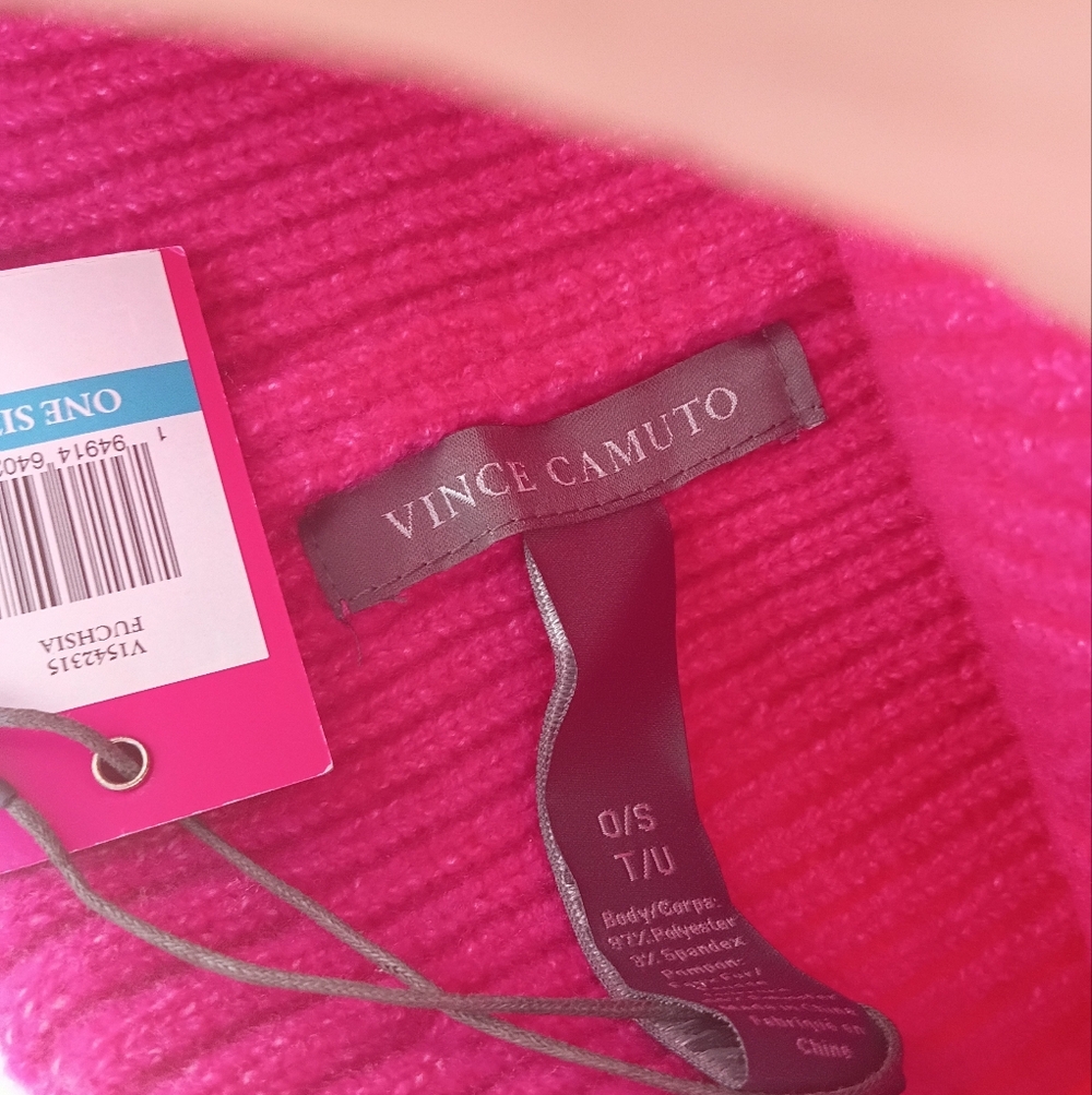 Vince Camuto Hot Pink Pom Knit Beanie - Picture 3 of 5
